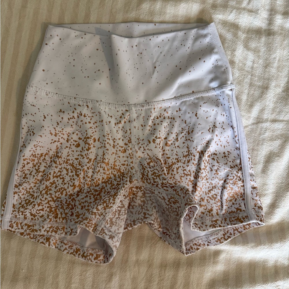 Women's White and Brown Speckled Shorts